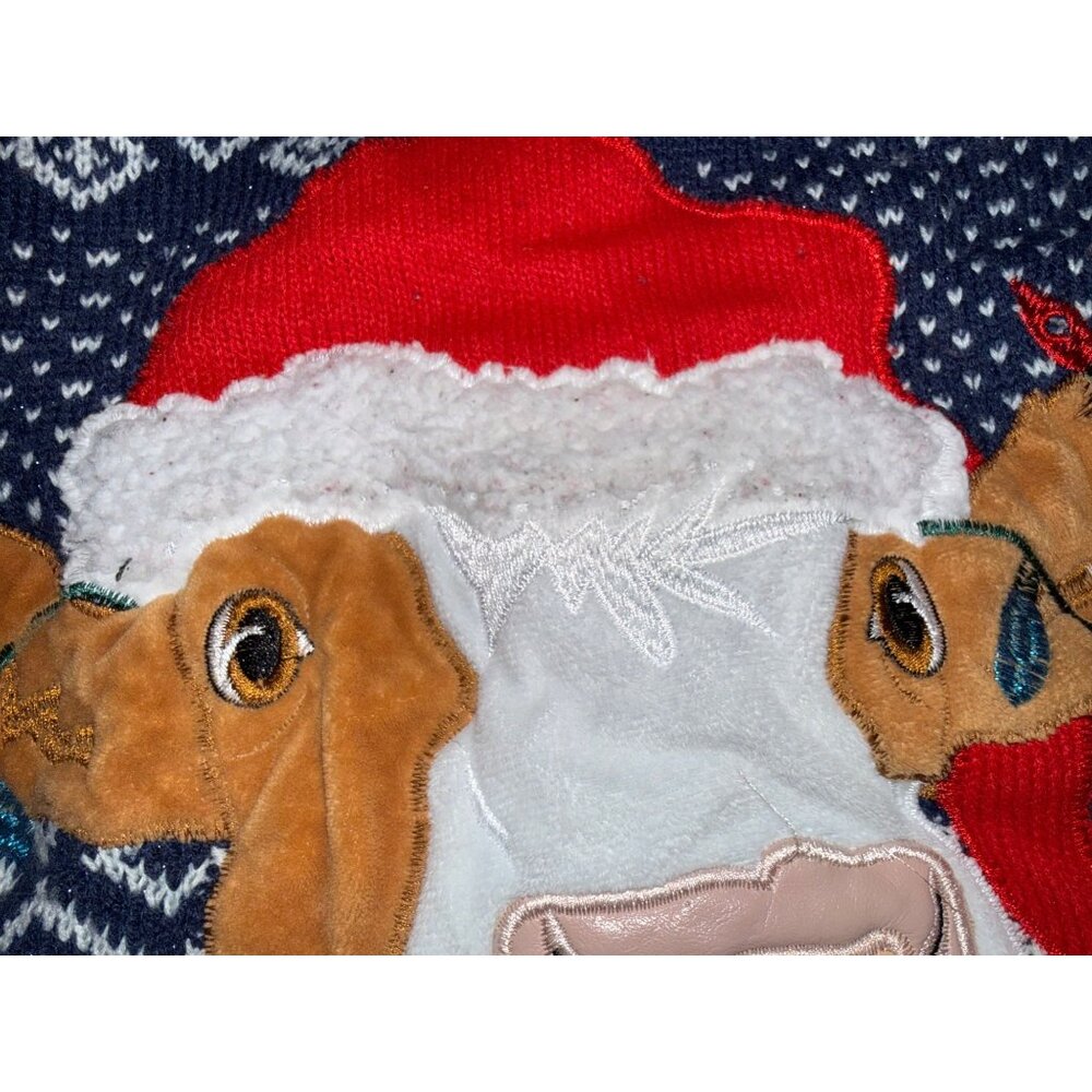 Ugly Christmas Sweater Cow Holiday Knit Pullover With Lights & Santa Hat - Picture 4 of 8